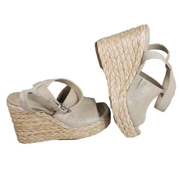 Marc Fisher Ltd Woman's Heels Nelly Size 9 Chamois Sparkle Wedge Heels - Picture 2 of 16